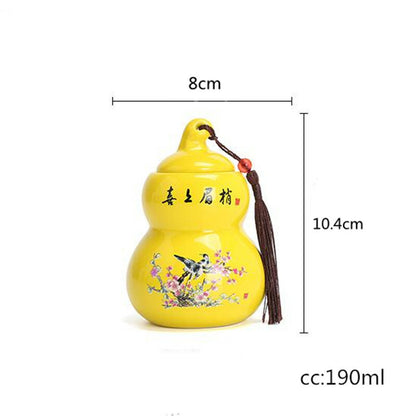 1pc Chinese Ceramic Gourd Tea Caddy Portable Sealed Jar Storage Spice Tea Boxes