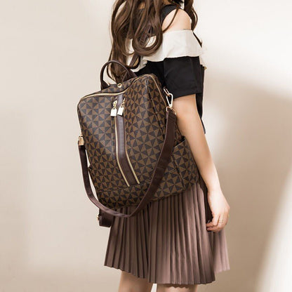 Synthetic Leather Backpacks 2 Pcs Sets Traveling Bags Geometric Print Polyester