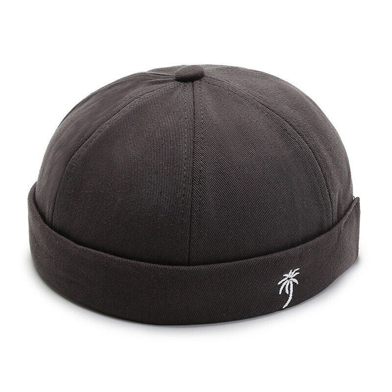 Men Retro Brimless Hat Skull cap Sailor Cap Beanie Rolled Cuff Adjustable