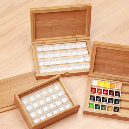 Watercolor Palette 24-36 Grid Wooden Box Painting Tools Art Supply Oil Paint Lid