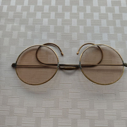 Vintage Round Crystal Sunglasses Old Shanghai Tea Tint Hook Eyewear Photo Prop