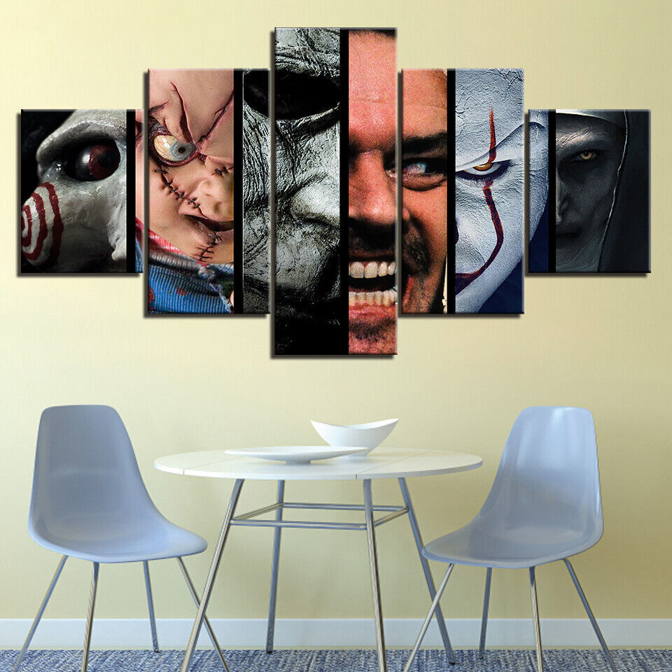 Horror Movie Scary Character Movies Poster Canvas Prints Painting Wall Art 5PCS