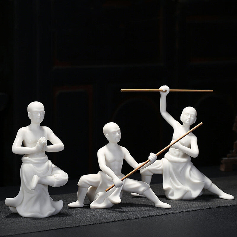 Kungfu Boy Shaolin Monk Statue Ceramic Tea Pet Home Decoration Tea Play Ornament