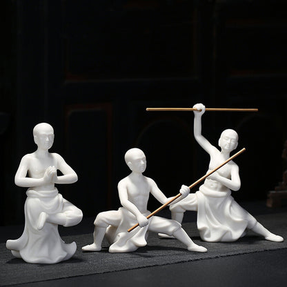 Kungfu Boy Shaolin Monk Statue Ceramic Tea Pet Home Decoration Tea Play Ornament
