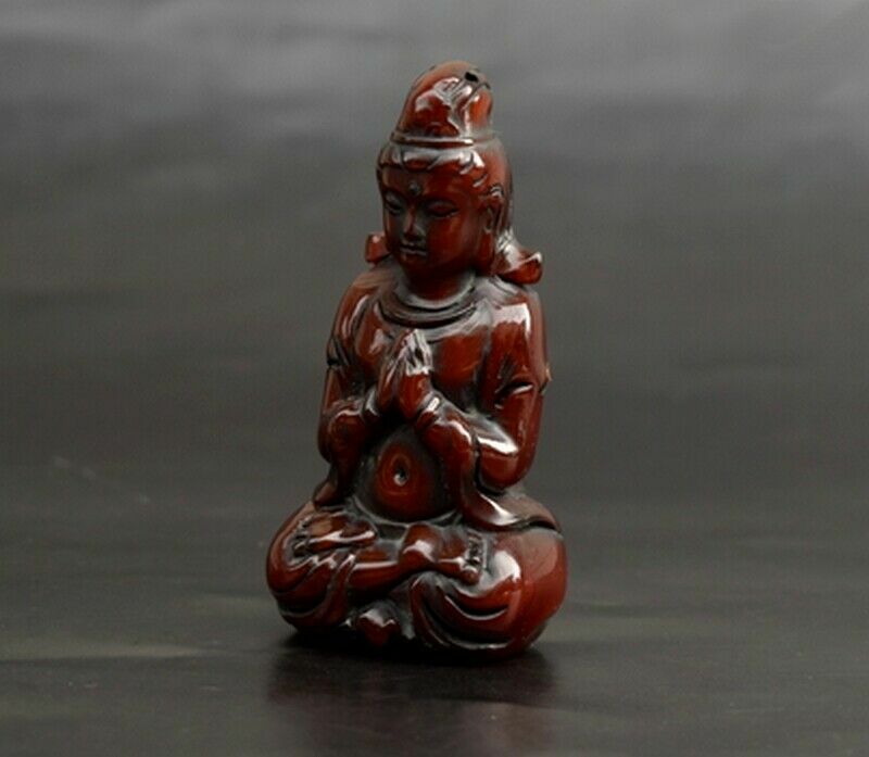 2.8" Buddha Statue Pendant Yak Horn Carved Kwan-Yin Bodhisattva