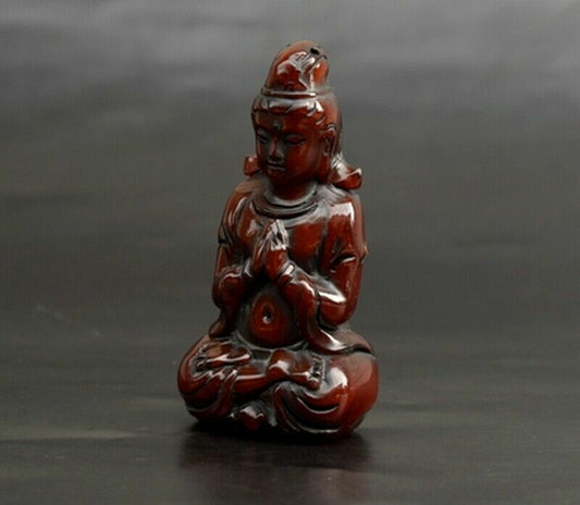 2.8" Buddha Statue Pendant Yak Horn Carved Kwan-Yin Bodhisattva
