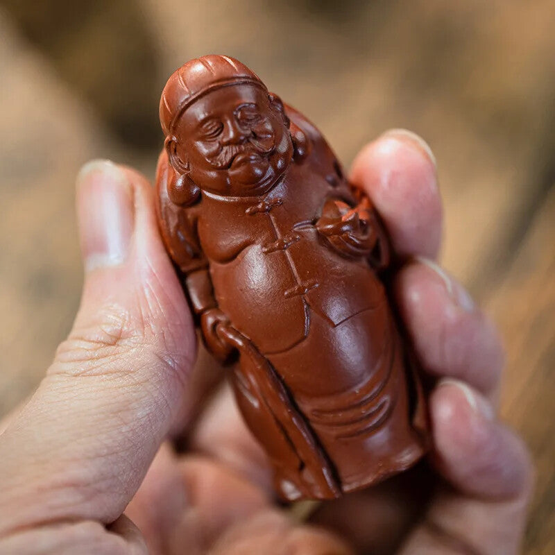 Yixing Character Sculpture Purple Clay Tea Pet God Wealth Figurine Ornaments