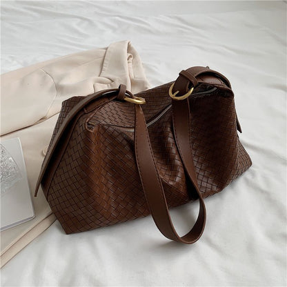 Woven Pattern Crossbody Shoulder Bags Wide Strap Large Capacity Hobo Handbags