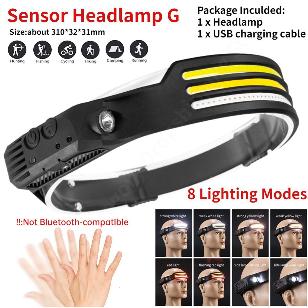 Led Induction Headlamp Cob Headlight Flashlight Bluetoothcompatible Rechargeable