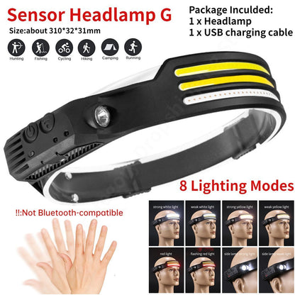 Led Induction Headlamp Cob Headlight Flashlight Bluetoothcompatible Rechargeable
