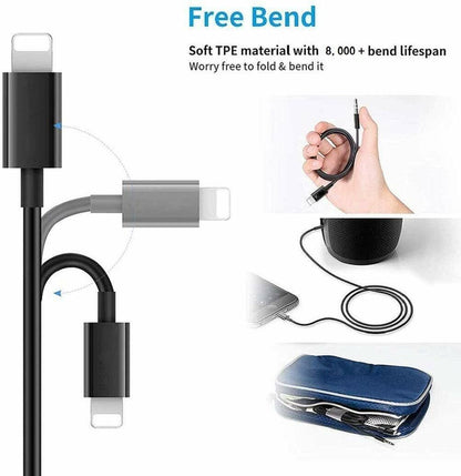For iPhone 7 8 X XR 11 12 13 Pro Max 8 Pin to 3.5mm AUX Audio Car Adapter Cord