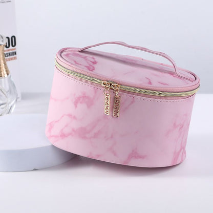 Pink Marble Pattern Cosmetic Bag Toiletries Storage Purse Waterproof Makeup Case
