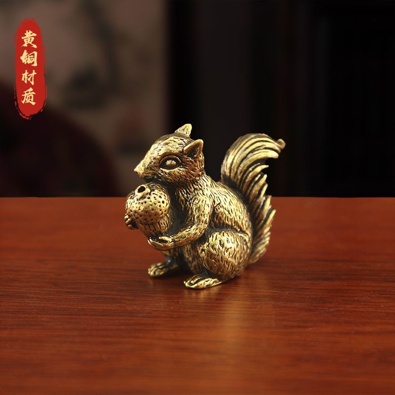 2PCS Solid Brass Squirrel Incense Holder 4.2cm Mini Figurine Desktop Ornament