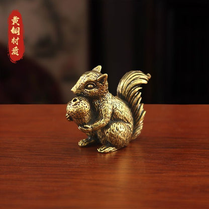 2PCS Solid Brass Squirrel Incense Holder 4.2cm Mini Figurine Desktop Ornament