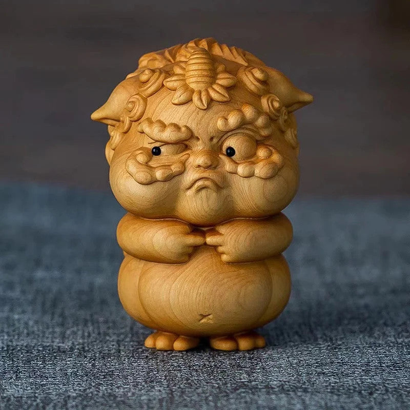 6.5cm Cliff Cypress Wood Hand Carved PI Xiu Mascot Small Statue Tea Pet Ornament
