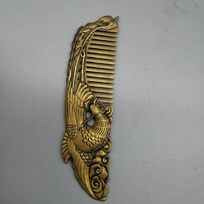 Exquisite Old Chinese Phoenix Comb Statue Copper Handmade
