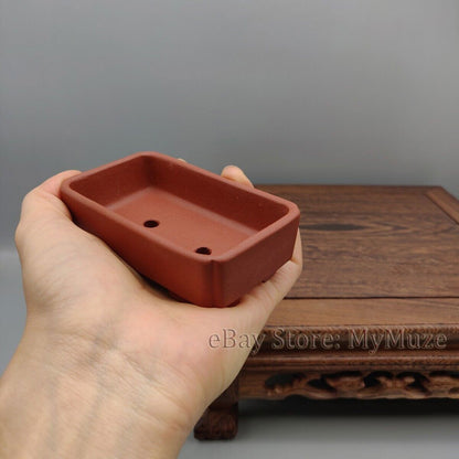 Red Chinese Yixing Rectangular Zisha Mame Shohin Bonsai Pot 9.5x5.5x3cm