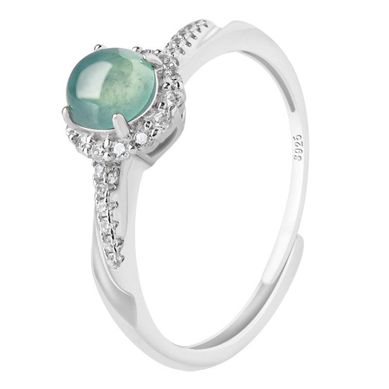 China Natural Jade Jadeite Fashion Ring Woman Gift Silver Inlaid Jade Jewelry