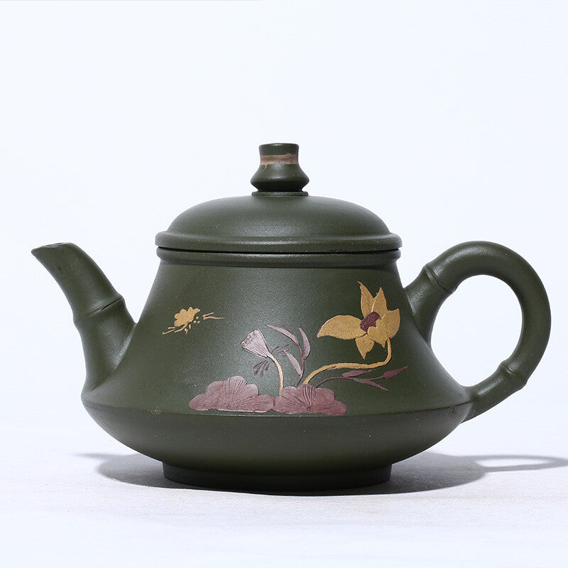 China Yixing Zisha Pottery Green Clay Handmade 200ML Lotus Teapot 荷香玉笠