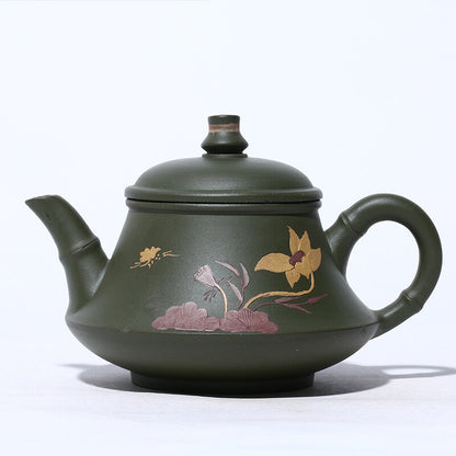 China Yixing Zisha Pottery Green Clay Handmade 200ML Lotus Teapot 荷香玉笠