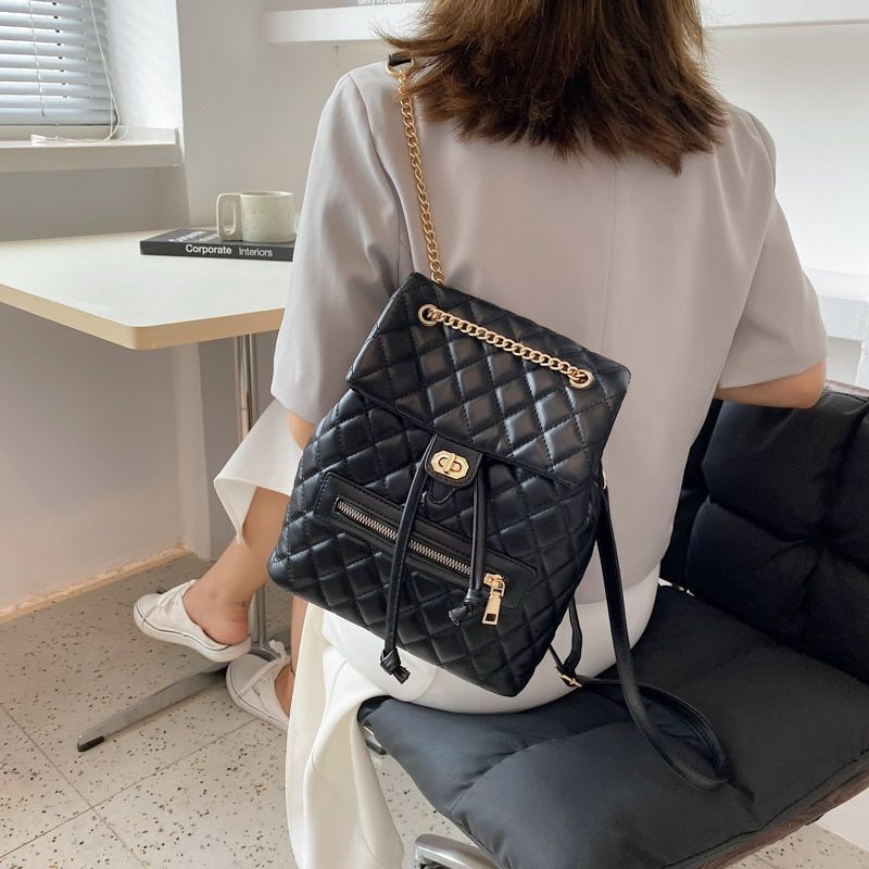 Small Backpack Leather Purses School Shoulder Bag 22*23*11 CM Pink Black Khaki