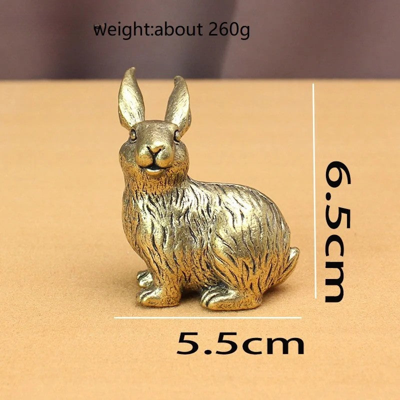 6.5cm Solid Brass Rabbits Desktop Small Ornaments Tea Pet Statue Home Decoration