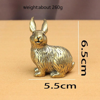 6.5cm Solid Brass Rabbits Desktop Small Ornaments Tea Pet Statue Home Decoration