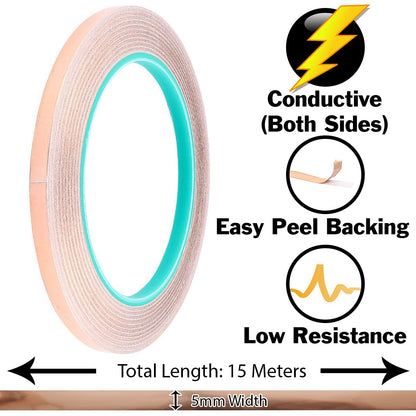 50 Feet 3/16" (5mm) Wide Copper Foil Tape with Adhesive Backing, EMI Shielding