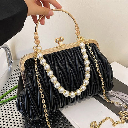 Orange Green Shoulder Bag Clutch Pearl Chain Bags Tote Synthetic Leather Handbag