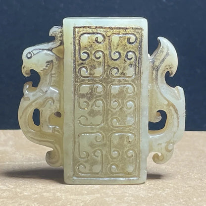 China Antique Collection Old Jade Phoenix Carving Ornament Lucky Pendant