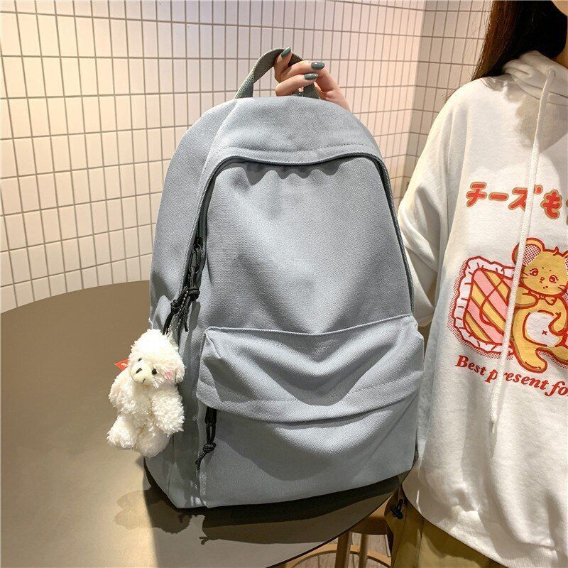 Solid Color Backpack Canvas Waterproof Schoolbag Teenager Bookbags 42*12*31 CM