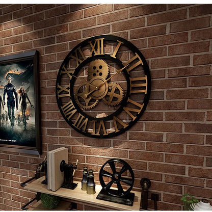 Wall Clock European Wood Home Wall Watch Living Room Office Bar Wall Art