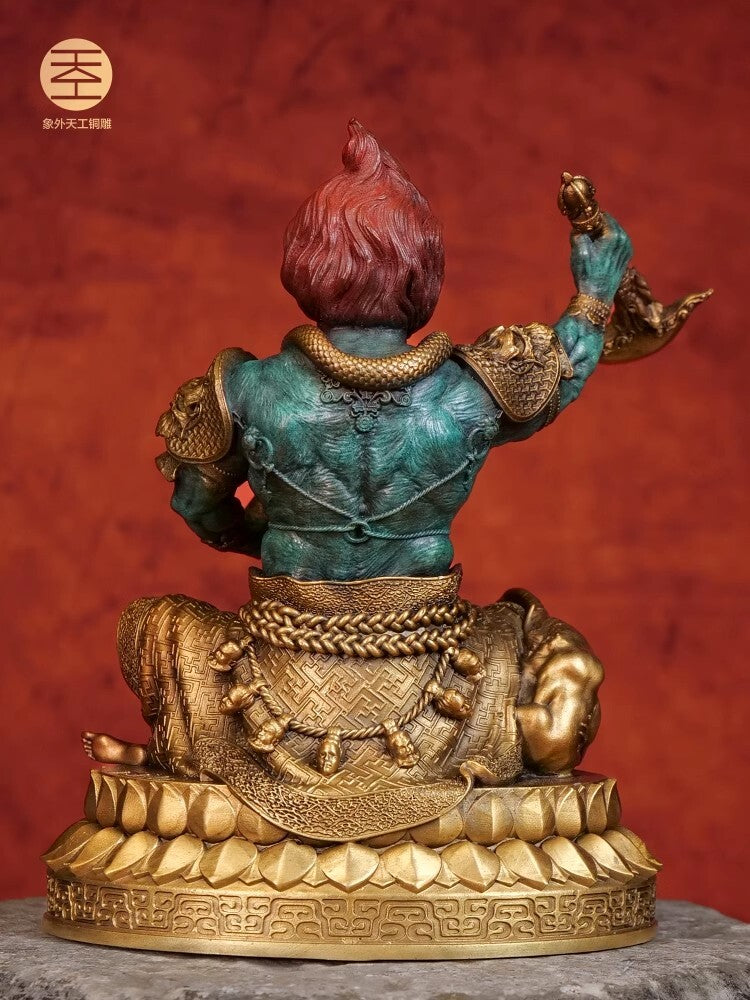 6.8" Brass Mahakala Statue Wrathful Deity Buddha Sculpture Buddhism Artwork Deco
