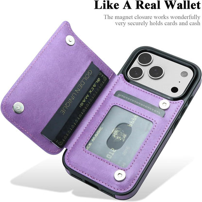 for Iphone 17 Pro Case with Card Holder,Flower Magnetic Buttons Protective Walle
