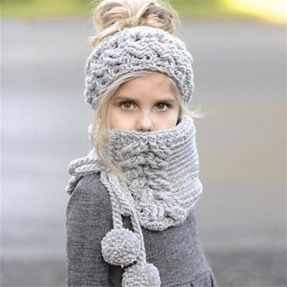Cute Animals Style Girls Hats Scarf Set Winter Kids Knitting Hat Neckerchief