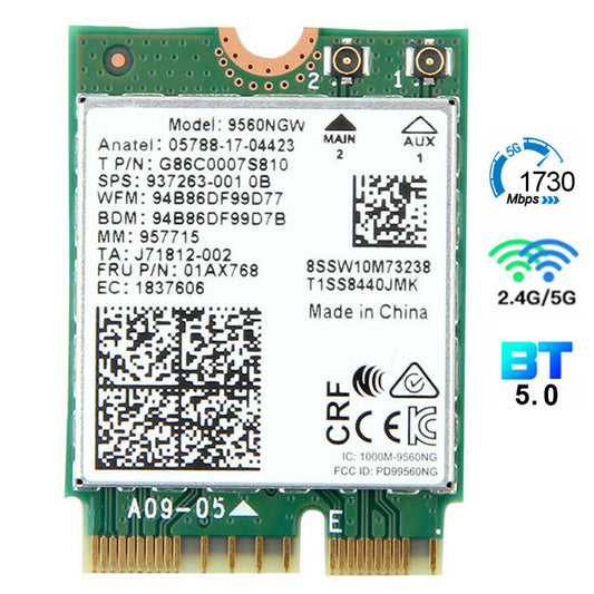 Dual Band Intel 9560NGW 802.11ac Wireless Card NGFF 1730 Mbps WiFi Bluetooth 5.0