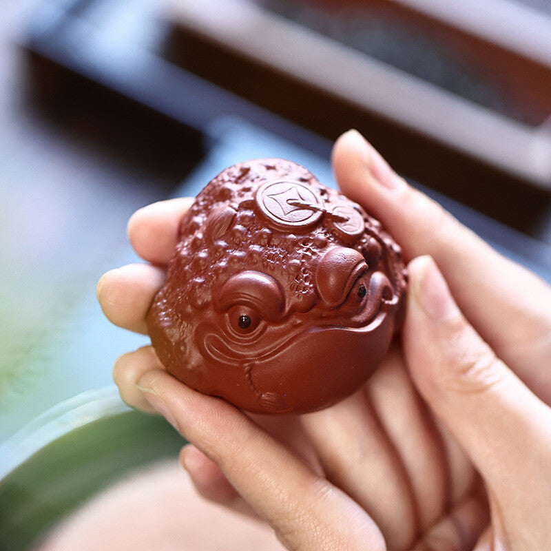 Chinese Table Decoration Yixing Zisha Dahongpao Clay Tea Pet Toad Artware Small