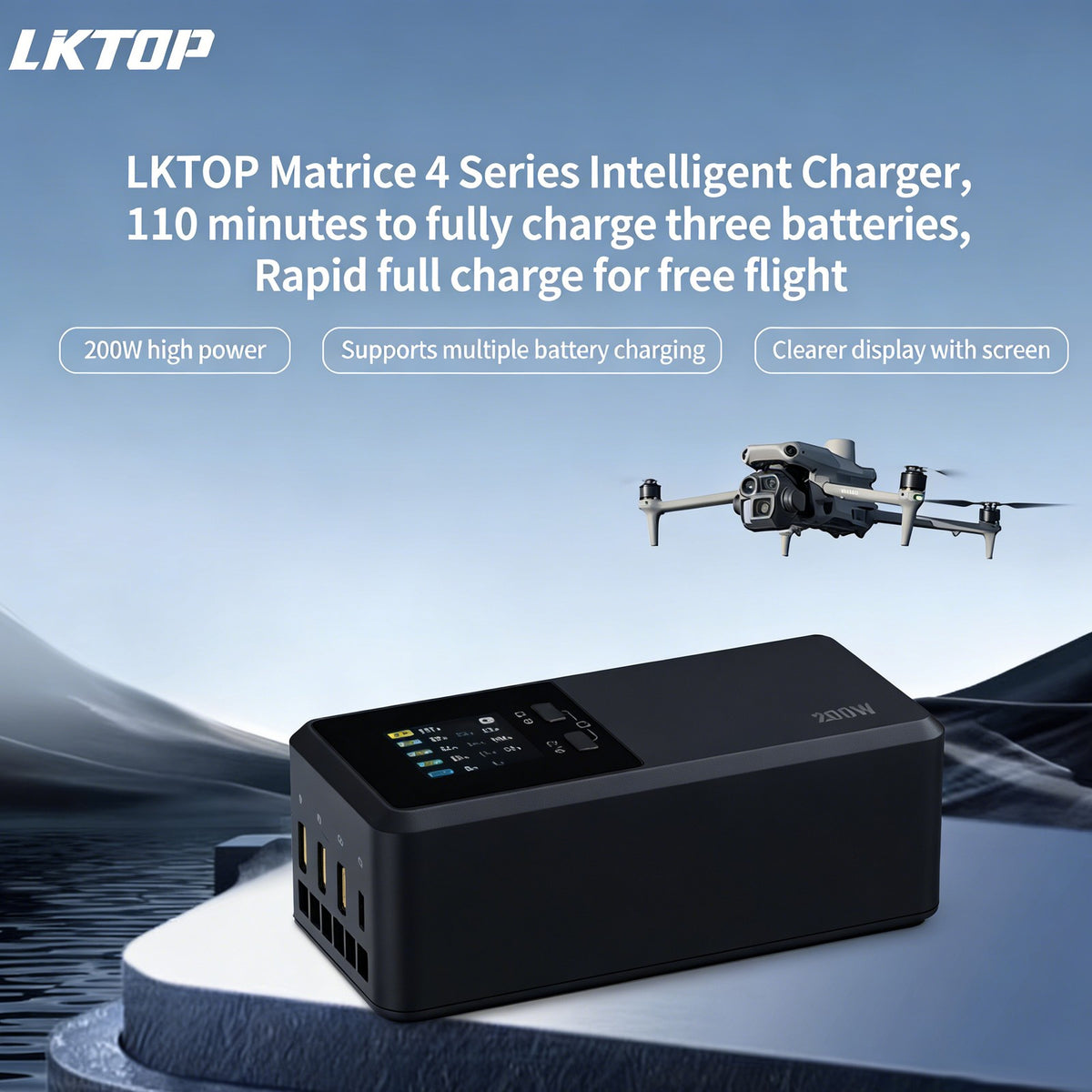 LKTOP 3-Channel Fast Charger for DJI Matrice 4 – 200W Triple Battery Charging