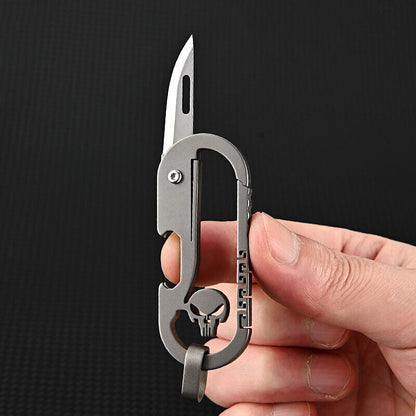Titanium Key Chain Carabiner Bottle Opener Foldable Knife Outdoor EDC Multi Tool