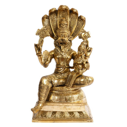 Hindu God Brass Lord Narasimha Bhagwan on Sheshnag Idol Figurine