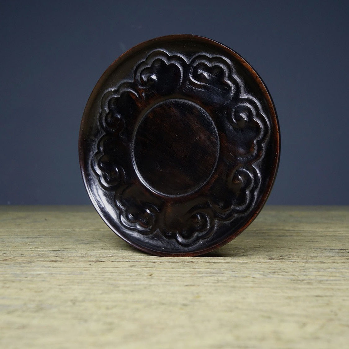 Antique Style Sandalwood Carved Xiangyun Ruicai Tea Coaster Cup Pad Decor 9cm