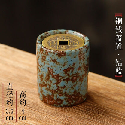 1pc Ceramic Copper Coin Cover Purple Clay Pot Cover Holder Kung Fu Tea Utensils