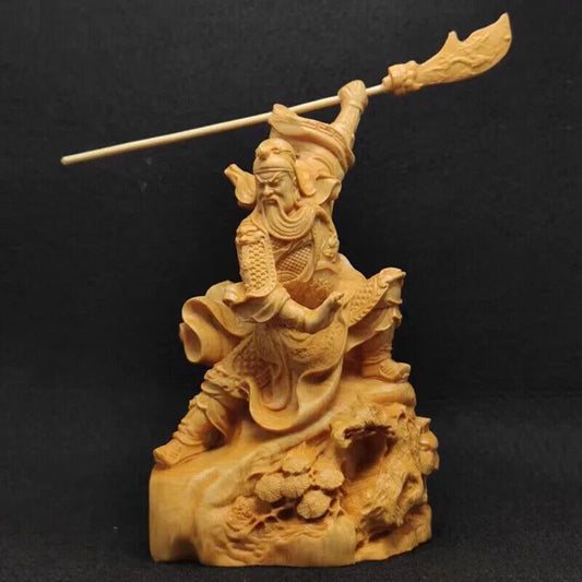 Guan Yu Statue Guan Gong Three Kingdoms Solid Wood CHINA Feng Shui Carving Home