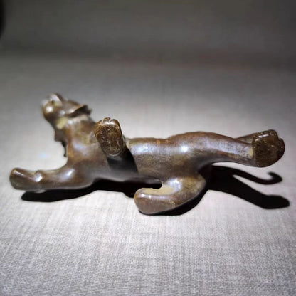 Chinese Old Brass Copper Statue Hand Carved tiger,Antique handicraft ornaments