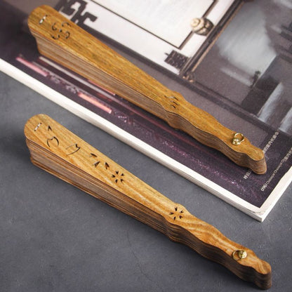 Green Sandalwood Suzhou Fan Hollow Cherry Blossom Folding Fan with Stand