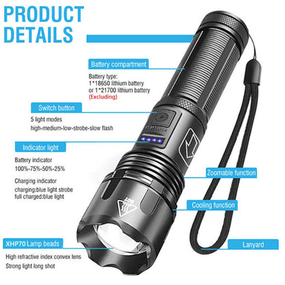 1000 lumens Super Bright LED Flashlight Tactical Rechargeable LED Work Lights
