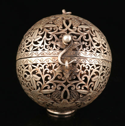 Chinese Retro Copper Incense Burner Silver Plated Incense Ball Pendant