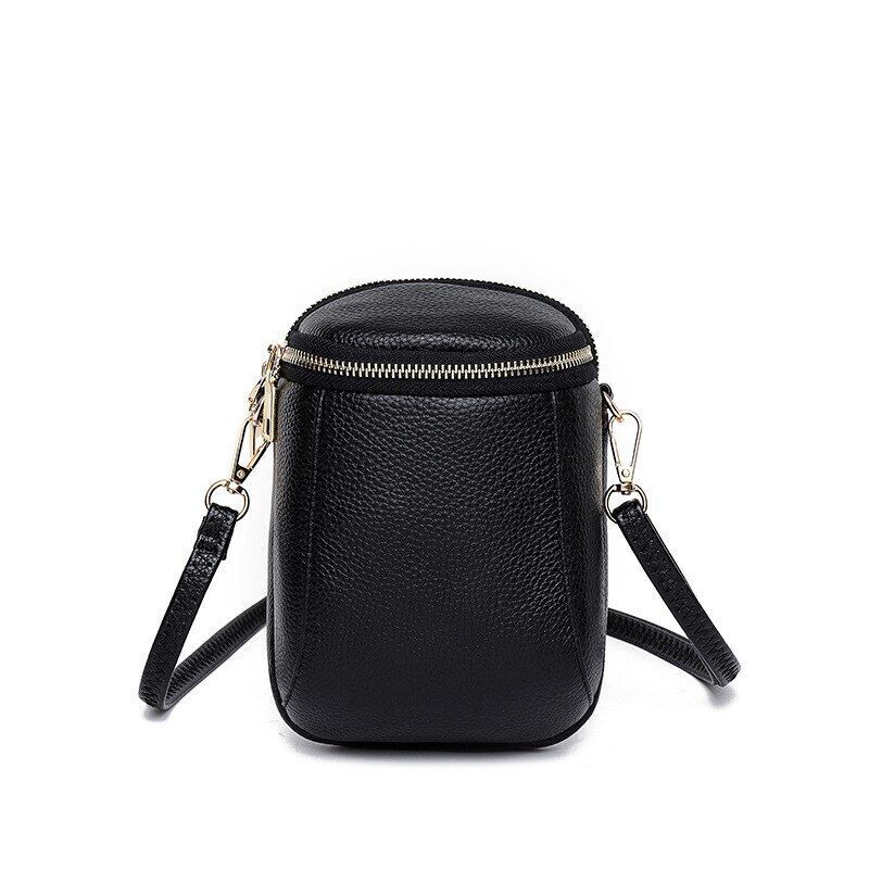 Genuine Leather Mini Bucket Bag Handbags Casual Shoulder Bags Black 14*19*2 CM