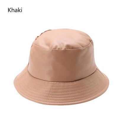 Men Outdoor Waterproof Hiking PU Bucket Hat Fisherman Cap Leather Sun Caps