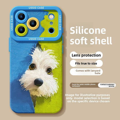 Cute Green Puppy Cartoon Phone Case with Lanyard for iPhone 17 Pro Max /16/15/14